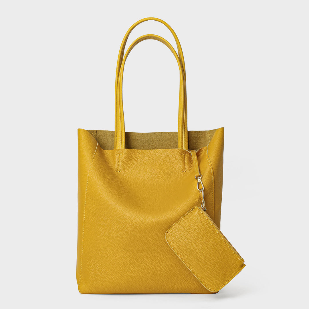 Minimalistische Offene-Tops Hohe Genarbte Leder Tote mit Abnehmbarer Tasche