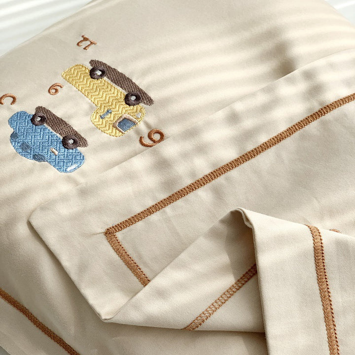 Besticktes Baumwollsatin-Kissenbezug-Set mit Pipingskante