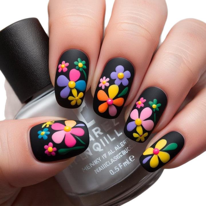 Kunstfingernägel mit Buntem Blumenmuster Karnz
