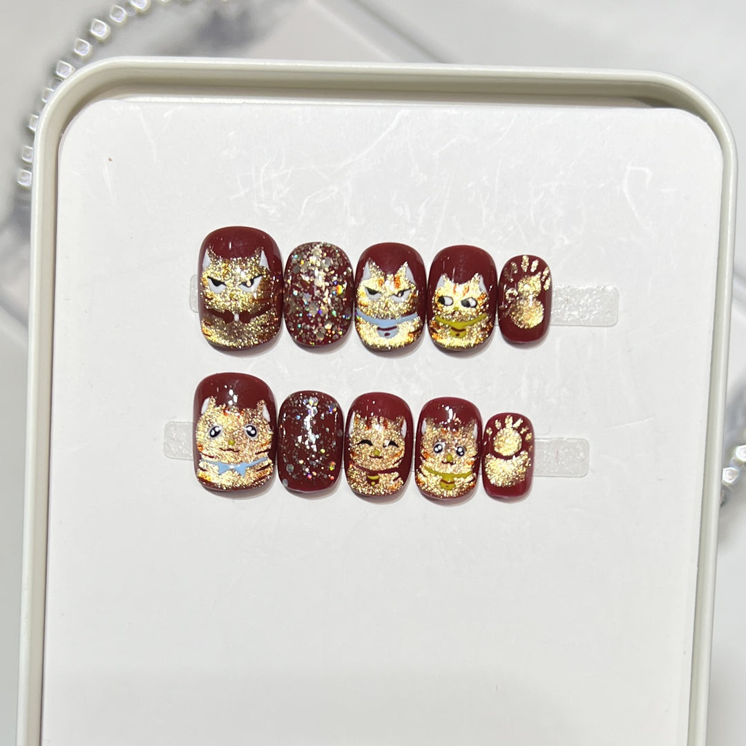 Premium Press-On Nail Art Set mit elegantem Herz- und Blattdesign Karnz