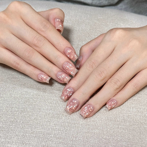 Herz-Beschmückte Press-On Nagelset
