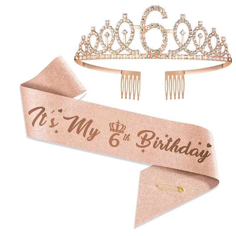 Damen Glitzernde Tiaras mit festlichem Geburtstagsbanner Karnz