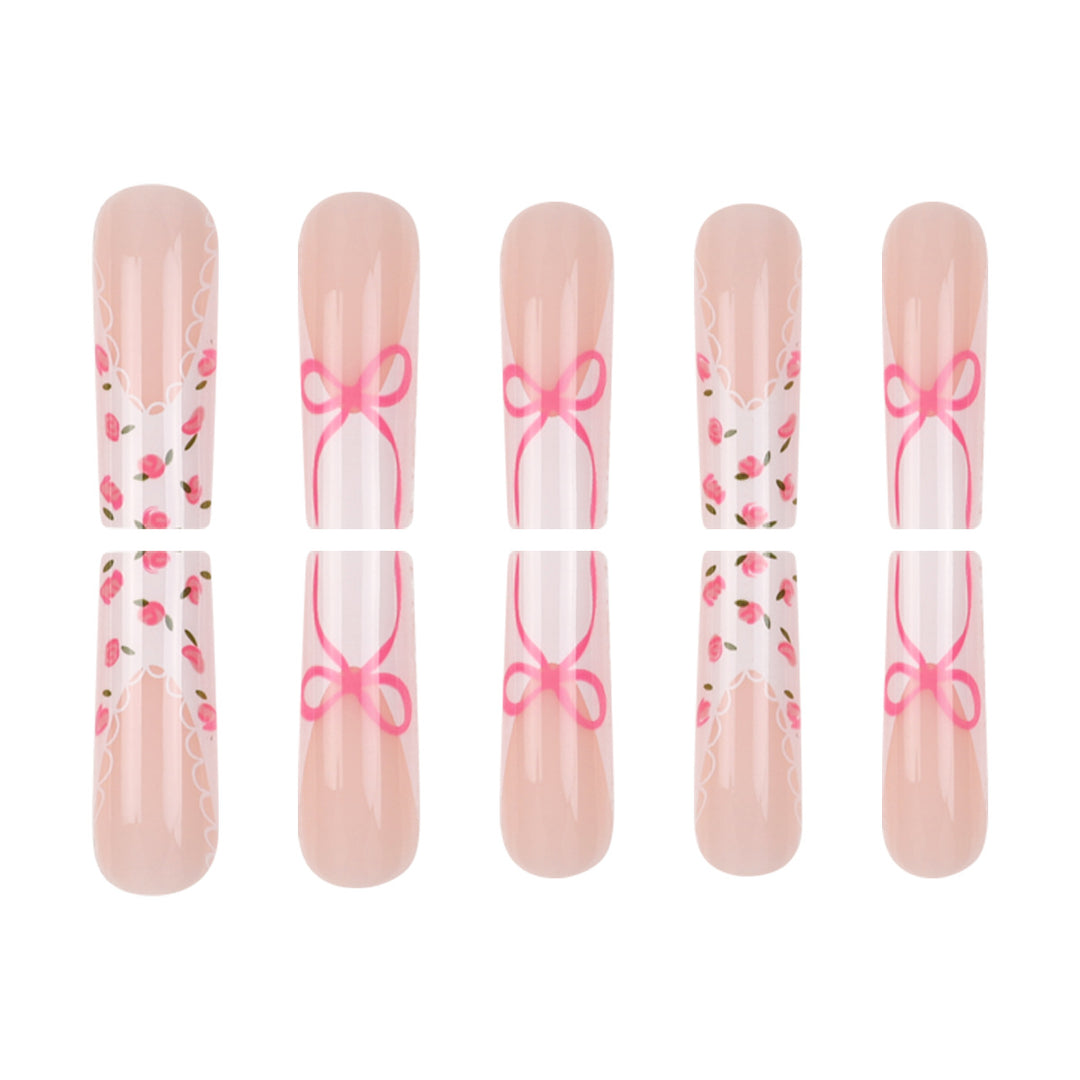 Blumen Bogen-verzierte Press-On Nagelset Karnz