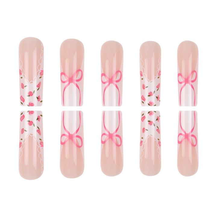 Blumen Bogen-verzierte Press-On Nagelset Karnz