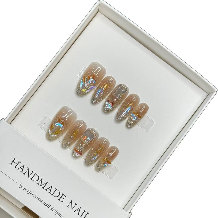 Handgemachtes Press-On Nagelset mit Glitzerakzenten