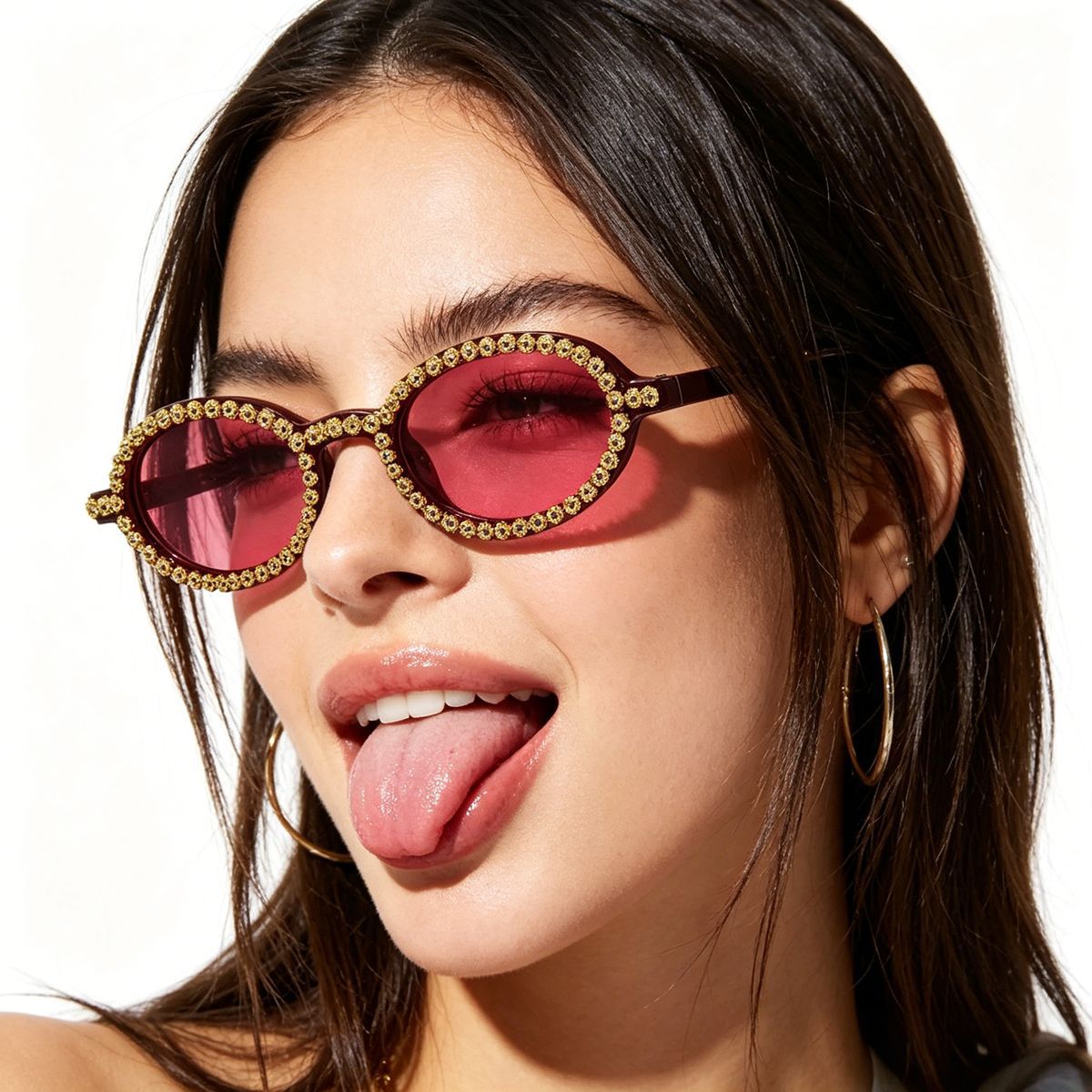 Damen modische Sonnenbrille mit floralem Kristallrahmen Karnz