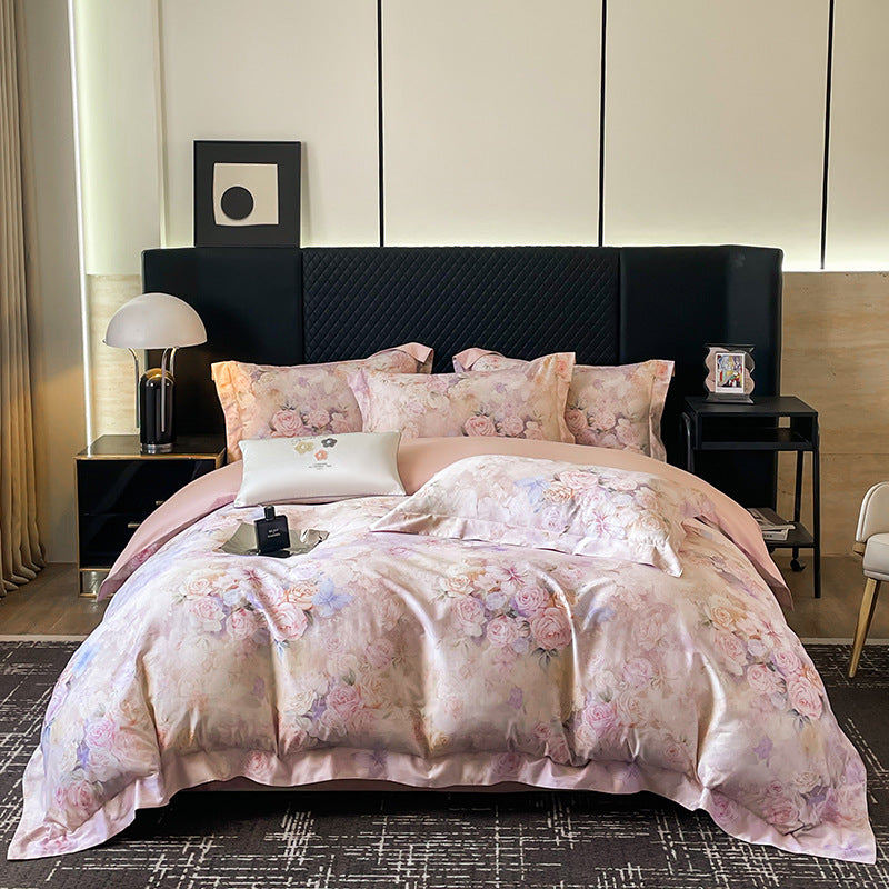 Luxuriöses Floral Baumwollsatin Bettbezugset