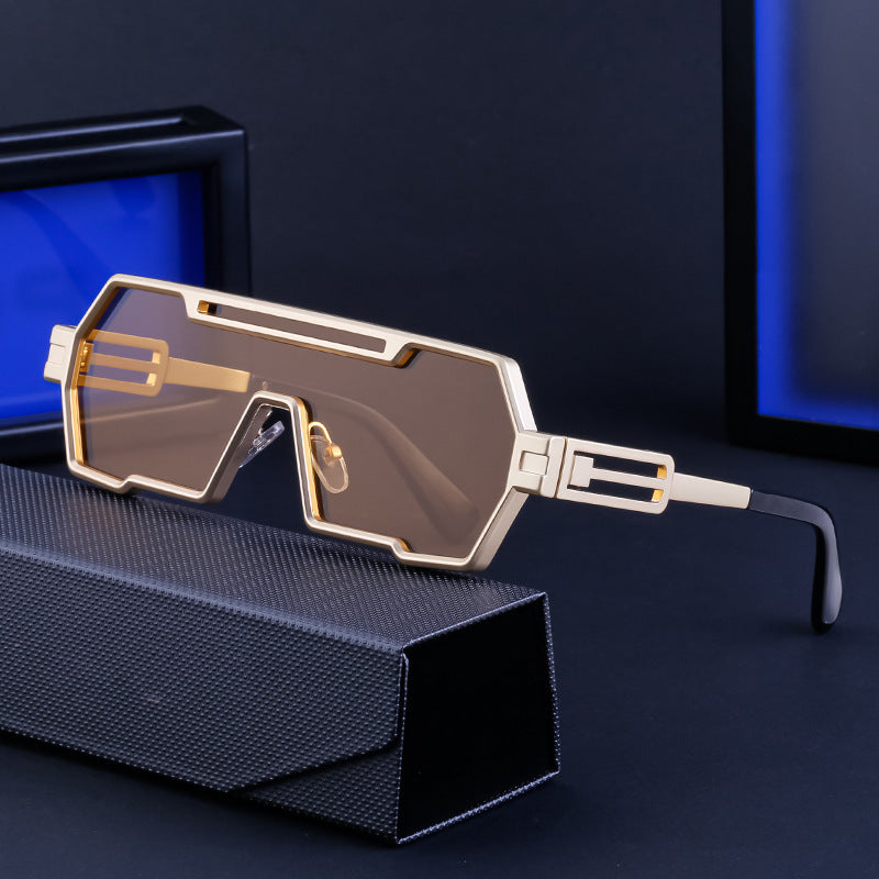 Damen modische Sonnenbrille im futuristischen Design mit breitem Rahmen Karnz