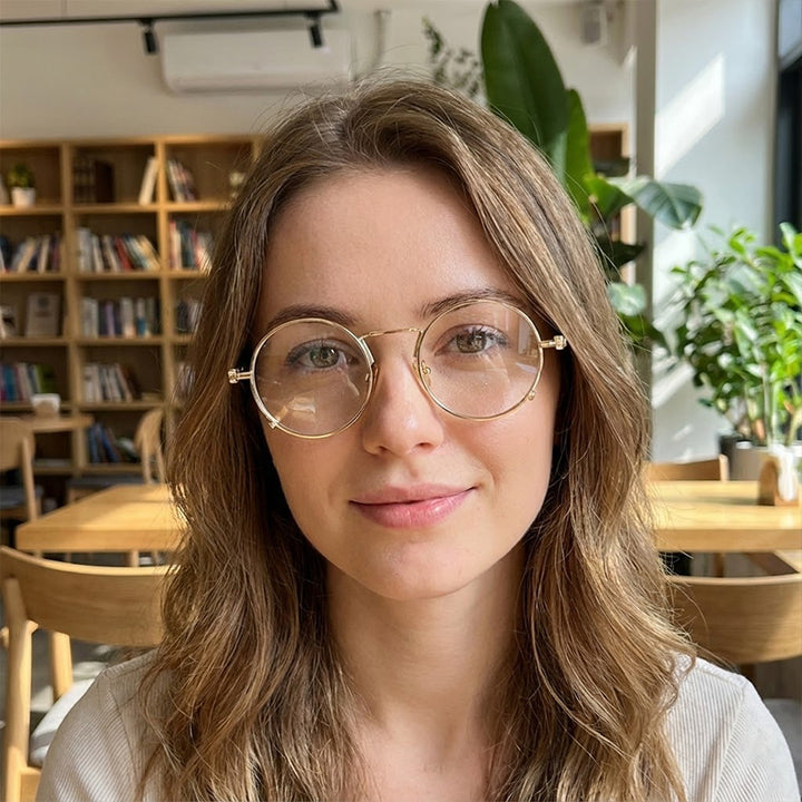 Damen Runde Metall-Sonnenbrille mit verspiegelten Gläsern Karnz