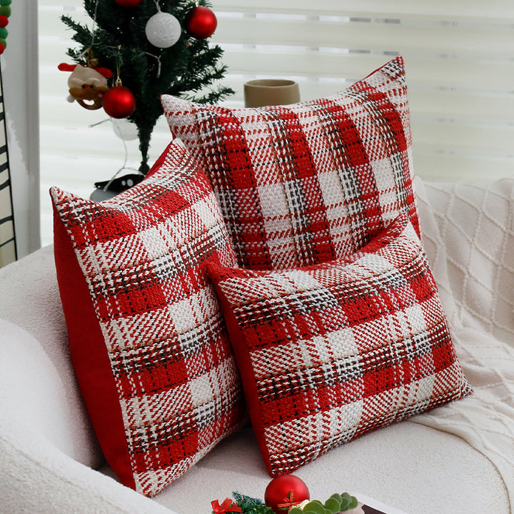 Quadratischer kariert gewebter Kissenbezug im Tweed‑Look für Sofa & Festliche Deko Karnz