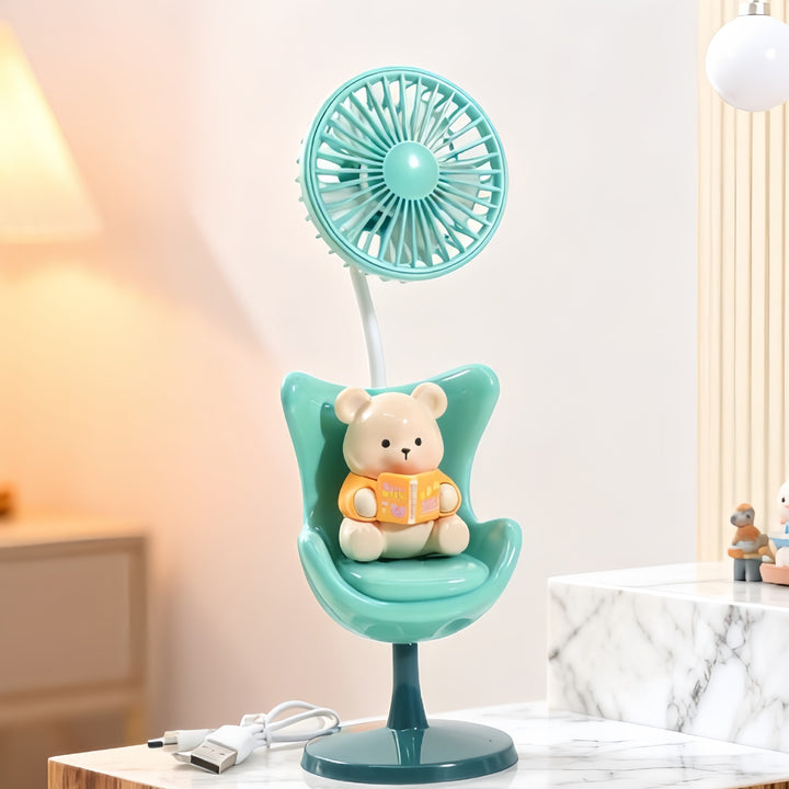Damen USB Tischventilator mit verspieltem Bärenmotiv und flexibler Neigung Karnz