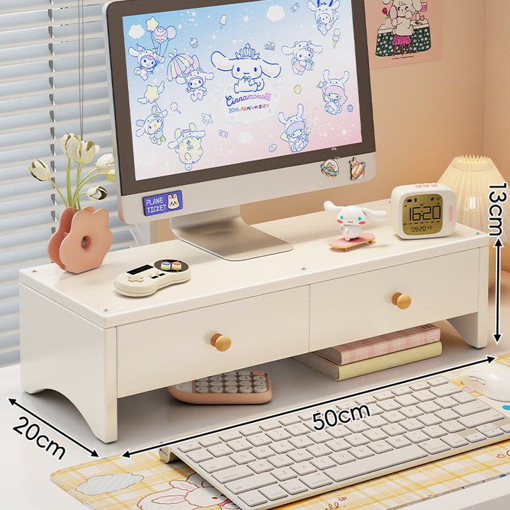 Dual-Höhen Holz Monitorständer und Desktop-Organizer mit zwei Schubladen