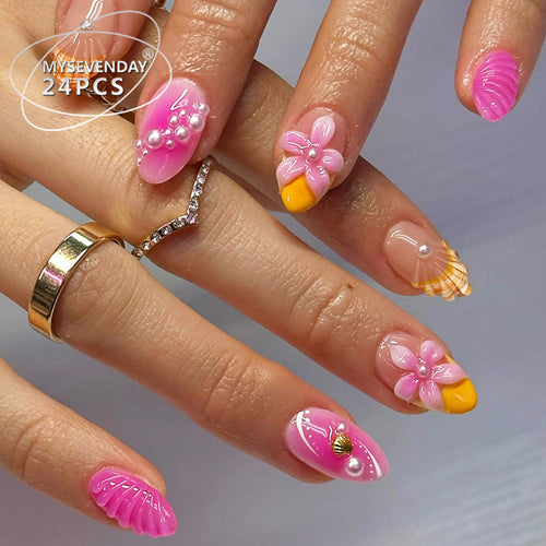 Dekorativer floraler langer Press-On-Nagelset Karnz