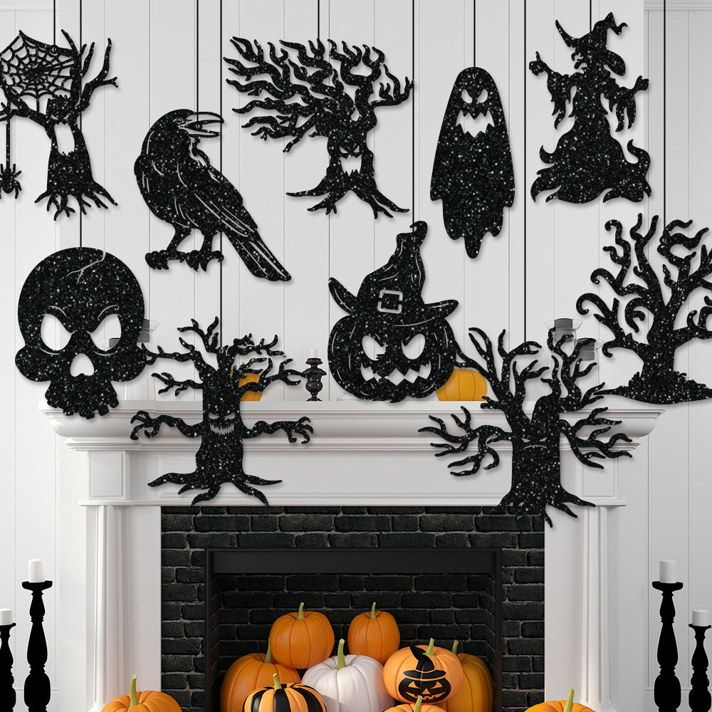Mehrteiliges Hängendes Halloween-Deko-Set aus Glitzer-Silhouetten