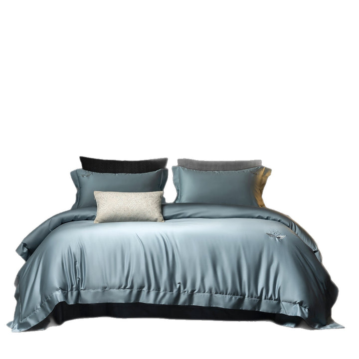 Luxus Seideneffekt Besticktes Schwanmotiv Bettbezug Set