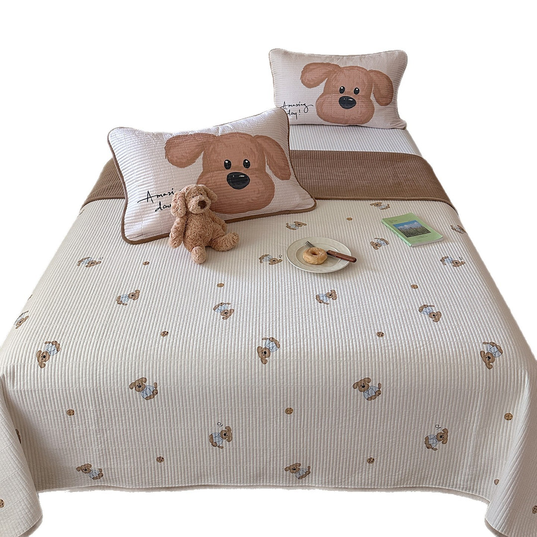 Kinderbett-Set mit gesteppter Kopfkissen-Garnitur, Matratzenauflage und Minky-Kuscheldecke