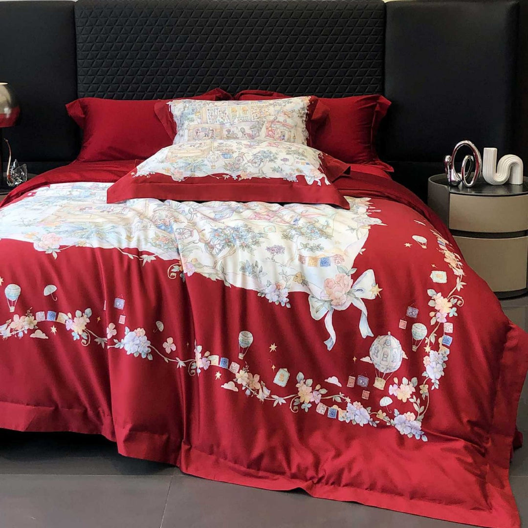Luxuriöse Baumwollsatin-Bettwäschegarnitur mit feiner Floraler Ornamentik und dekorativem Kissenbezug