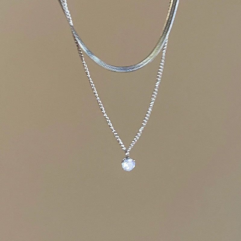 Eingeschichtete Silber Choker- und Anhängerkette Karnz