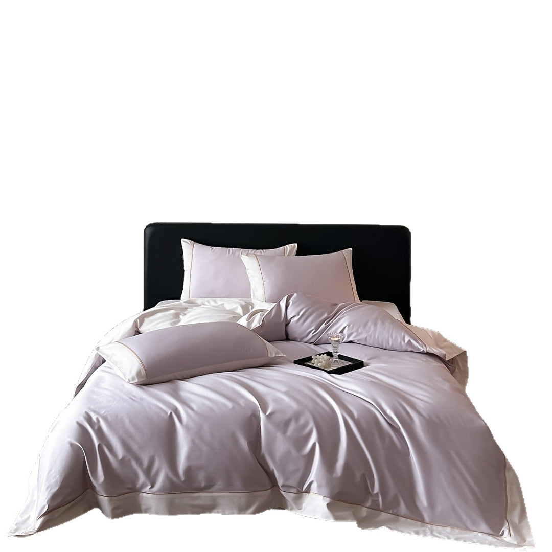 Premium-Baumwollsatin-Bettwäsche-Set mit feiner Kontrastpaspel und Hotelverschluss