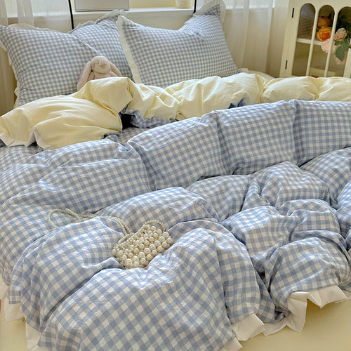 Gingham-Muster Bettdecken-Set