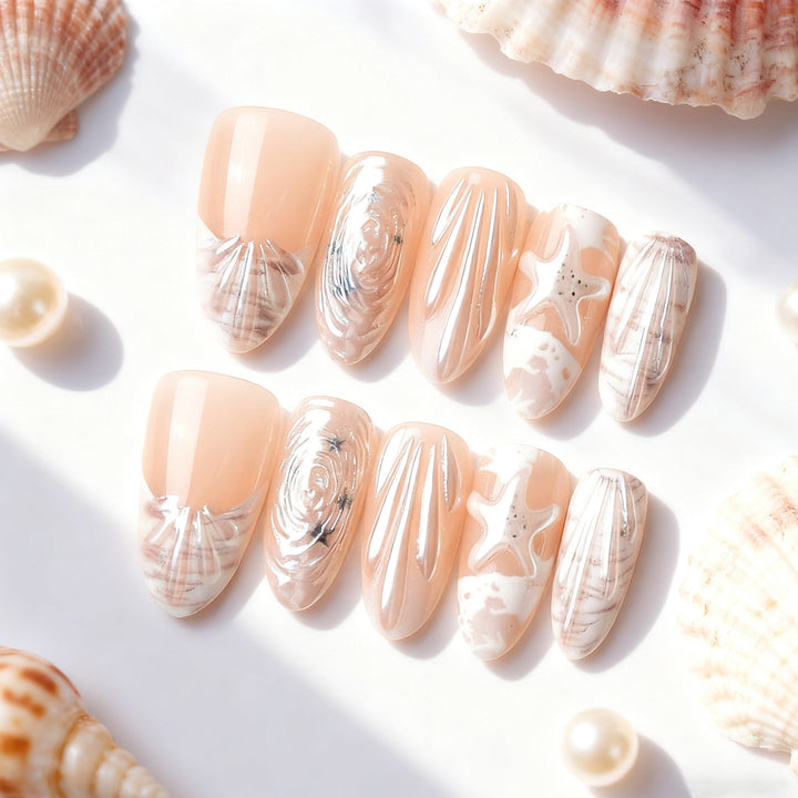 Künstlerisches von Muscheln inspiriertes Press-On-Nagelkunst-Set Karnz