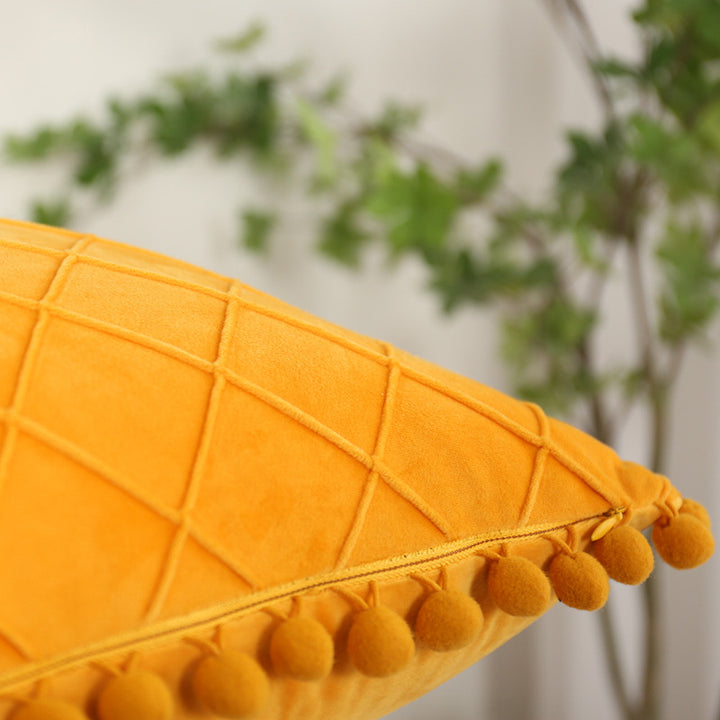 Dekorativer Samt Pom-Pom Gitter-Tufted Wurfkissenbezug
