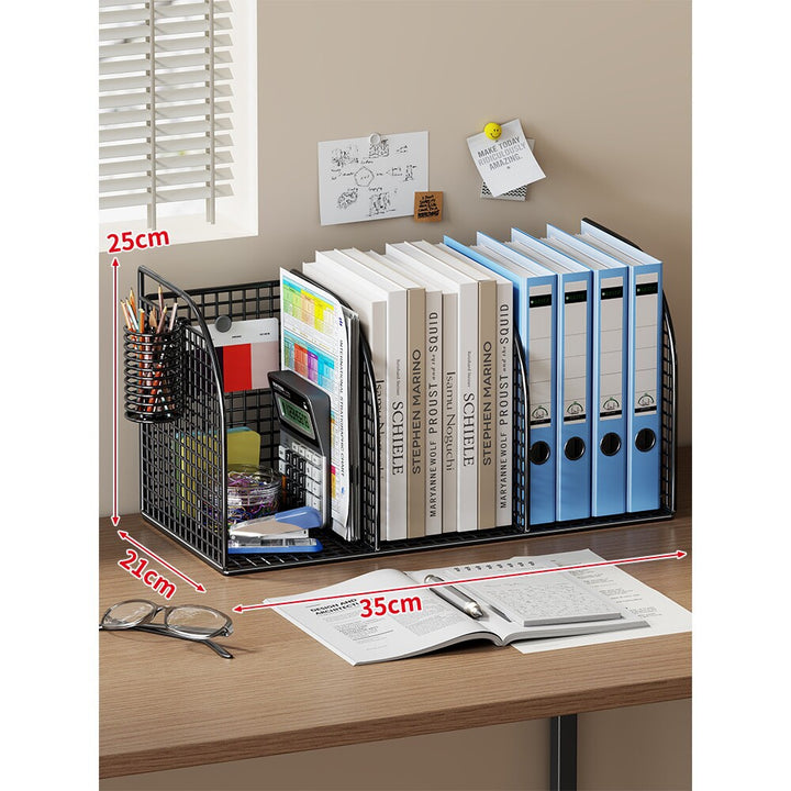Langer Multi-Slot Desktop-Datei- und Ordner-Organizer mit Stift- und Zubehörhalter