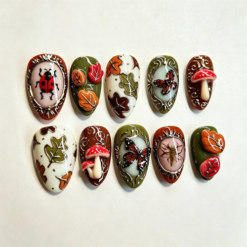 Künstlerisches herbstliches Press-On Nagelkunstset Karnz