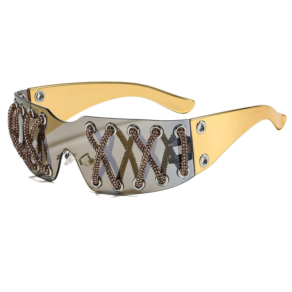Damen futuristische Design-Sonnenbrille mit einzigartigem Dekor Karnz