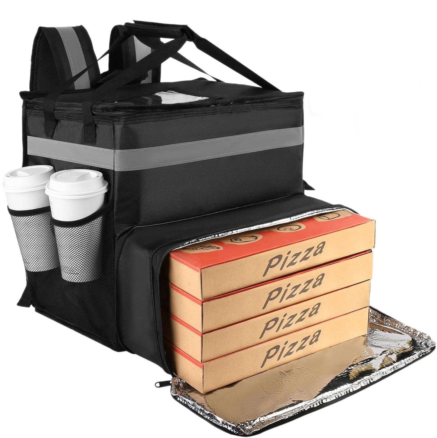 Damen Isolierte Pizza-Liefertasche mit Getränkehaltern und Reflektoren Karnz
