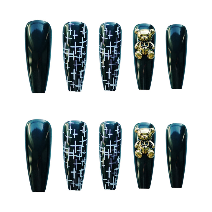 Künstlerisches Stiletto Press-On Nail Set Mit Gold-Akzenten