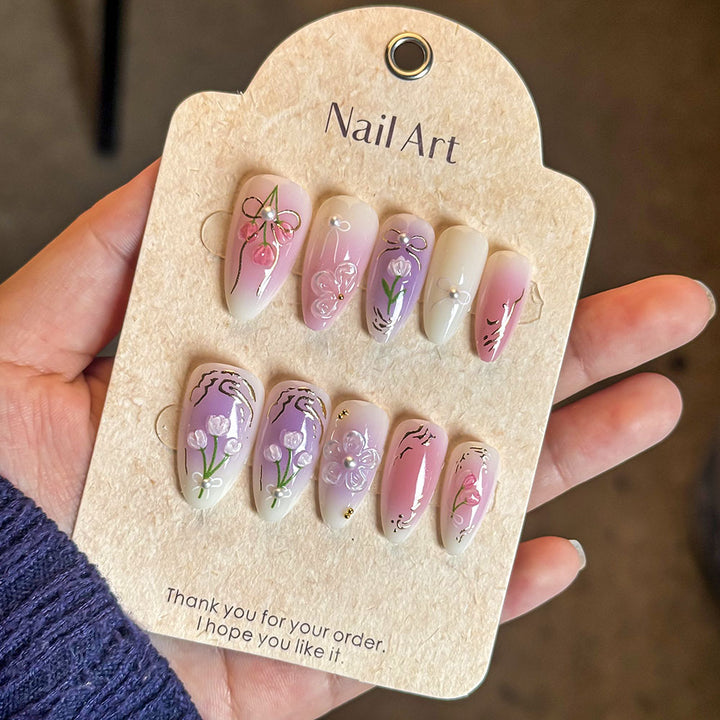 Elegantes Floral-Design Press-On Nagelset Karnz