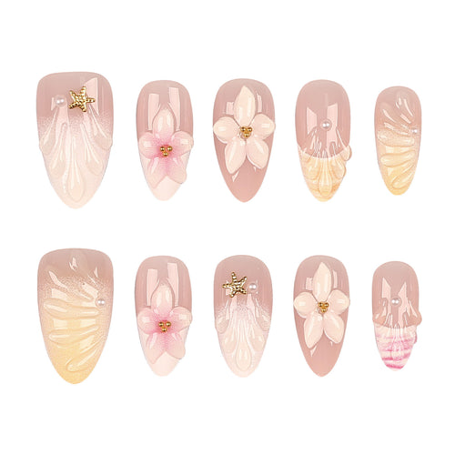 Elegantes Blumendruck-Press-On-Nagelkunst-Set