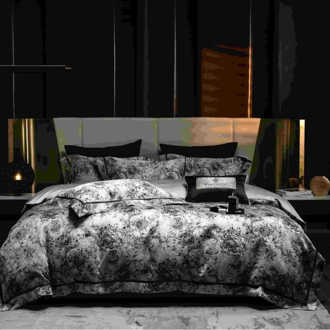 Luxus Blumenjacquard Bettwäsche Set mit Bettdecke und Kissenbezügen