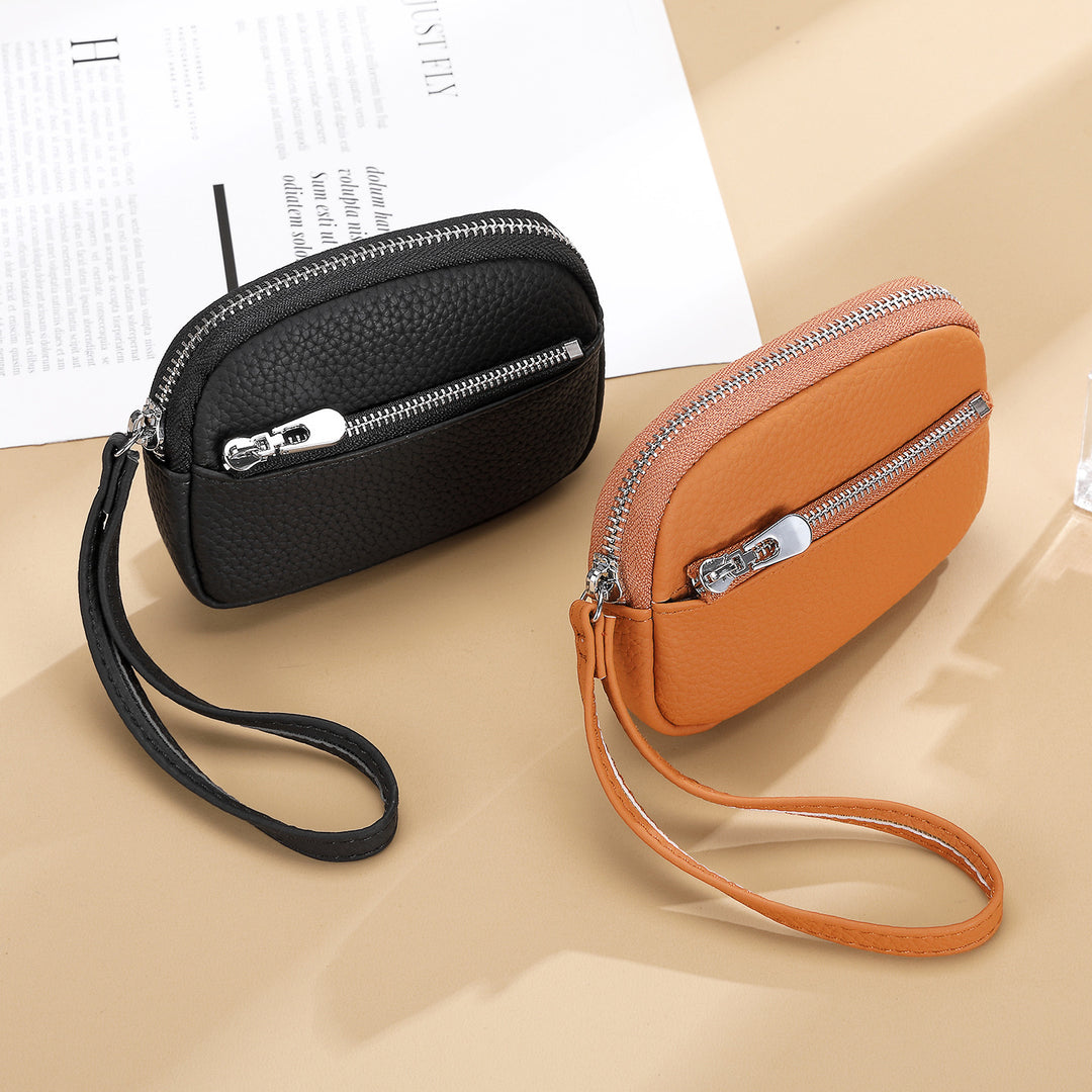 Kompakte Reißverschluss-Leder-Münztasche