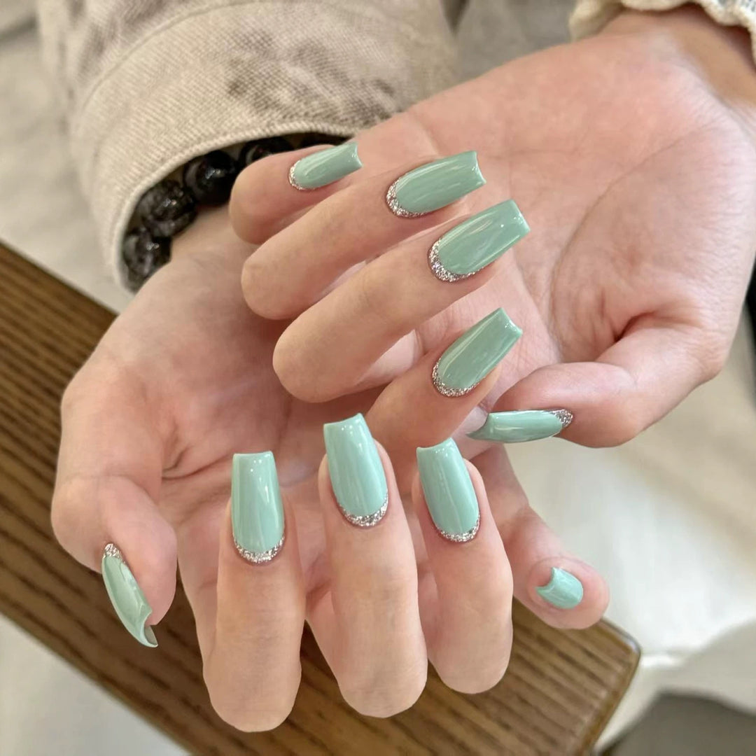Elegante Glitter Französische Tipp Nagelverlängerungen