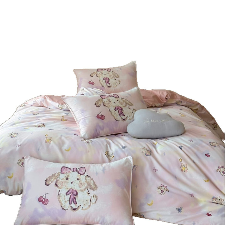 Baumwollsatin Hasenprint Bettbezug Set mit dekorativen Kissenbezügen