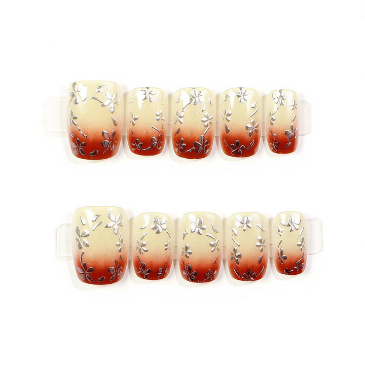 Floral Metallic Press-On Nail Art Set Karnz