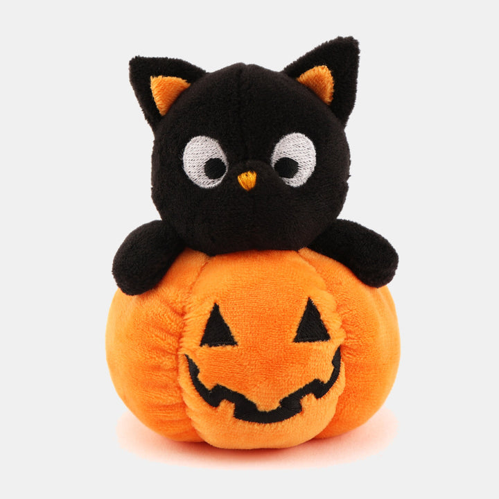 Plüschfigur Katze auf Kürbis mit besticktem Gesicht