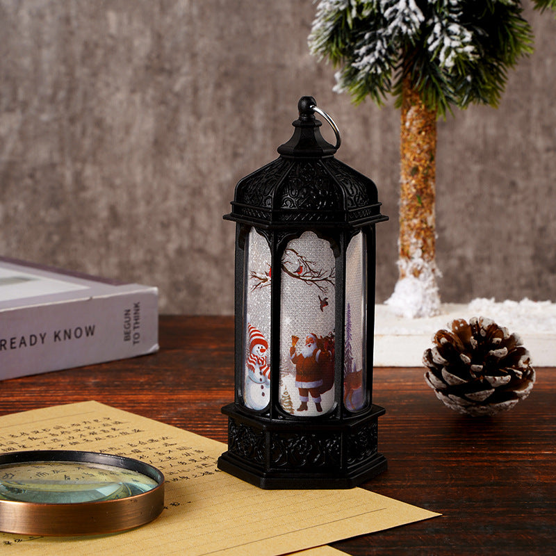 Vintage marokkanischer LED-Schneelaterne im Stil mit rotierender Weihnachts-Szene