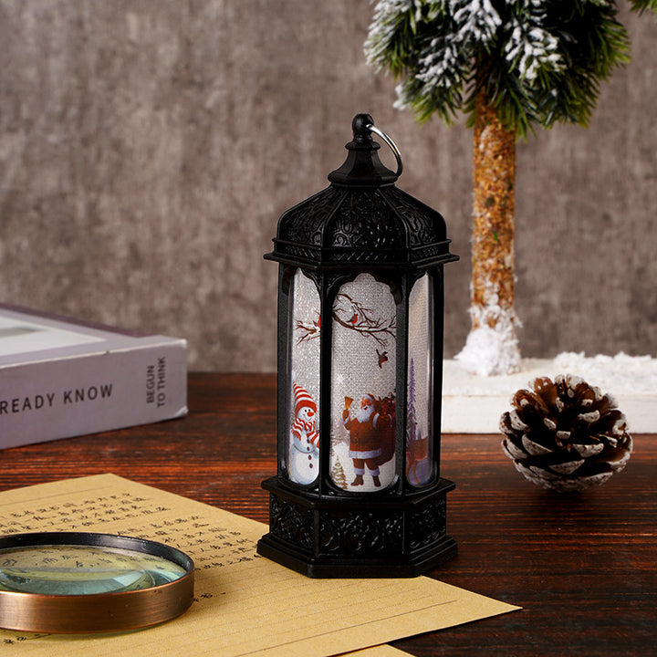 Vintage marokkanischer LED-Schneelaterne im Stil mit rotierender Weihnachts-Szene