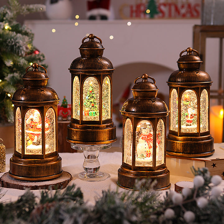 Beleuchtete Weihnachtslaterne mit Weihnachtsmann-Szene Karnz