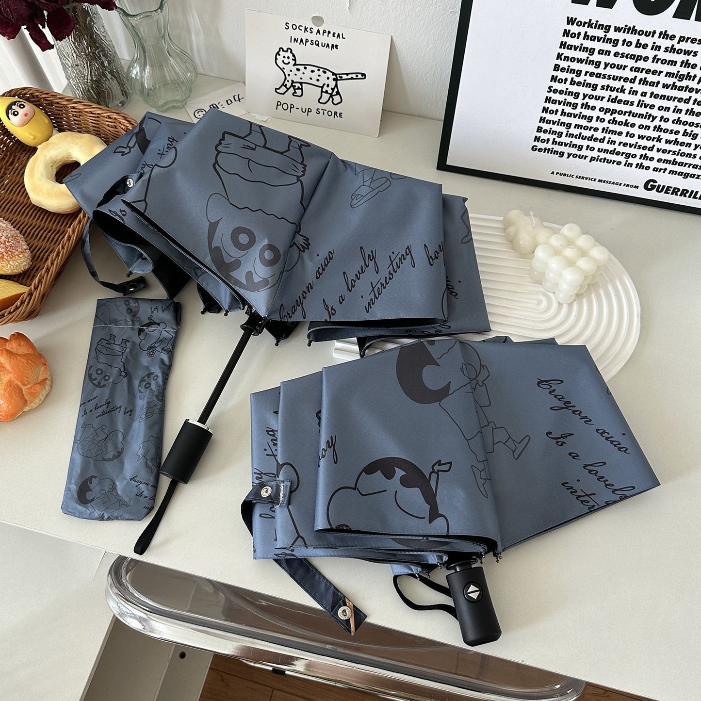 Damen Automatischer Regenschirm mit kreativem Comic-Design Karnz