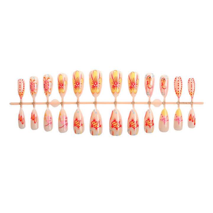 Künstlerisches Press-On-Nagelset mit floralen und bunten Designs Karnz
