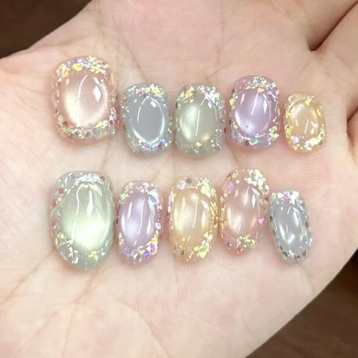 Iridescent Gem-Beschmückte Press-On Nagel Set