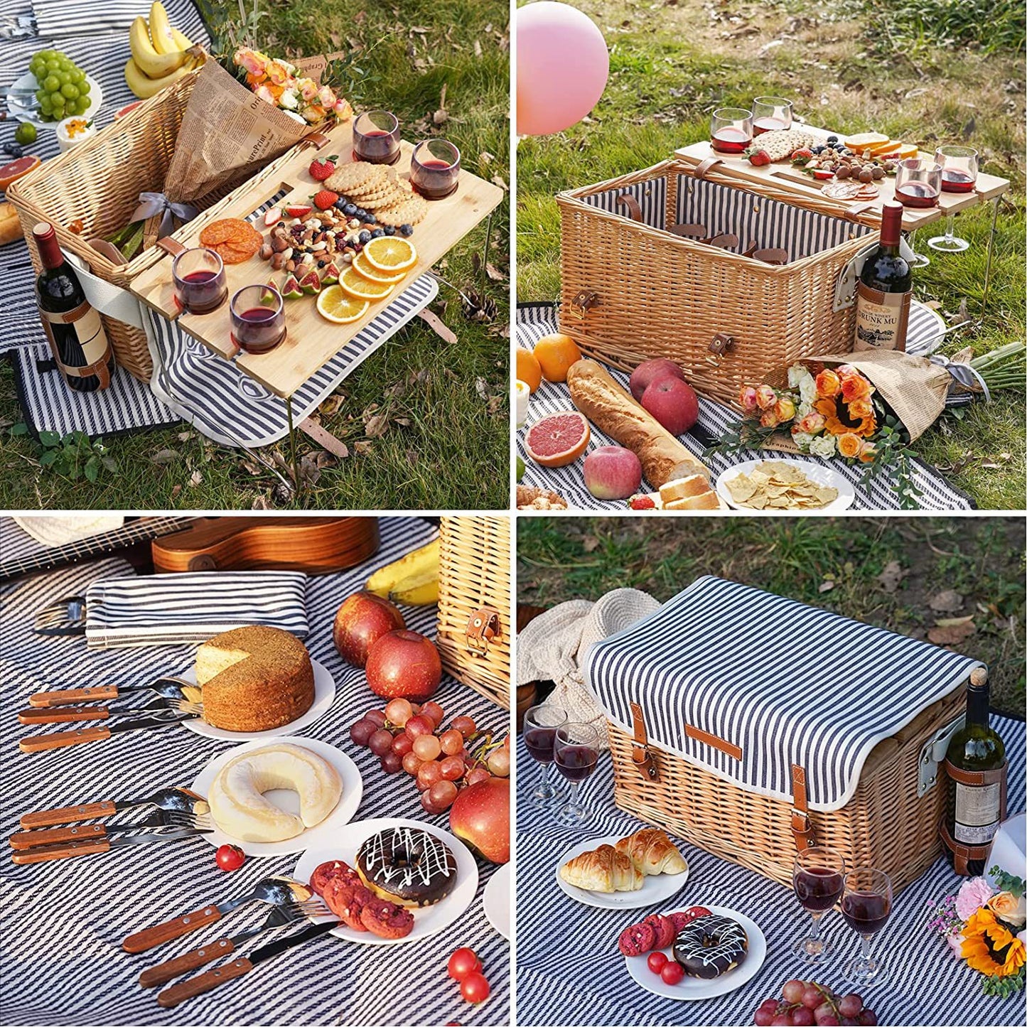 Damen Picknickkorb mit integriertem Geschirrset und stilvollem Klapptisch Karnz