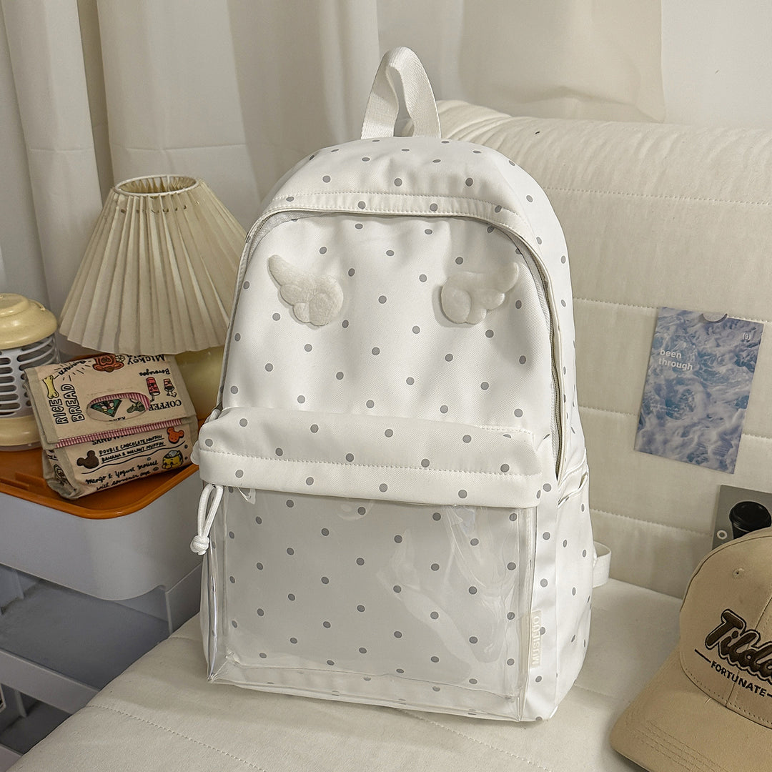 Polka-Dot-Muster Rucksack mit verspielten Flügelakzenten Karnz