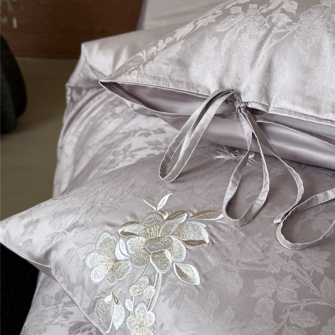 Umkehrbare Jacquard-Florale Bettbezugset mit Krawattenverschluss Kissenbezügen