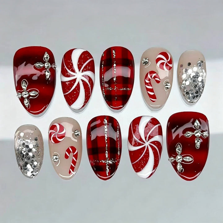 Festliches Süßigkeiten-Themen Press-On Nagelkunst Set