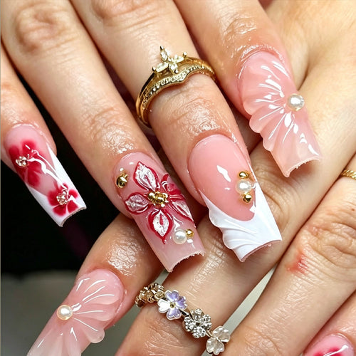 Blumenmuster Press-On Nagelspitzen Set Karnz